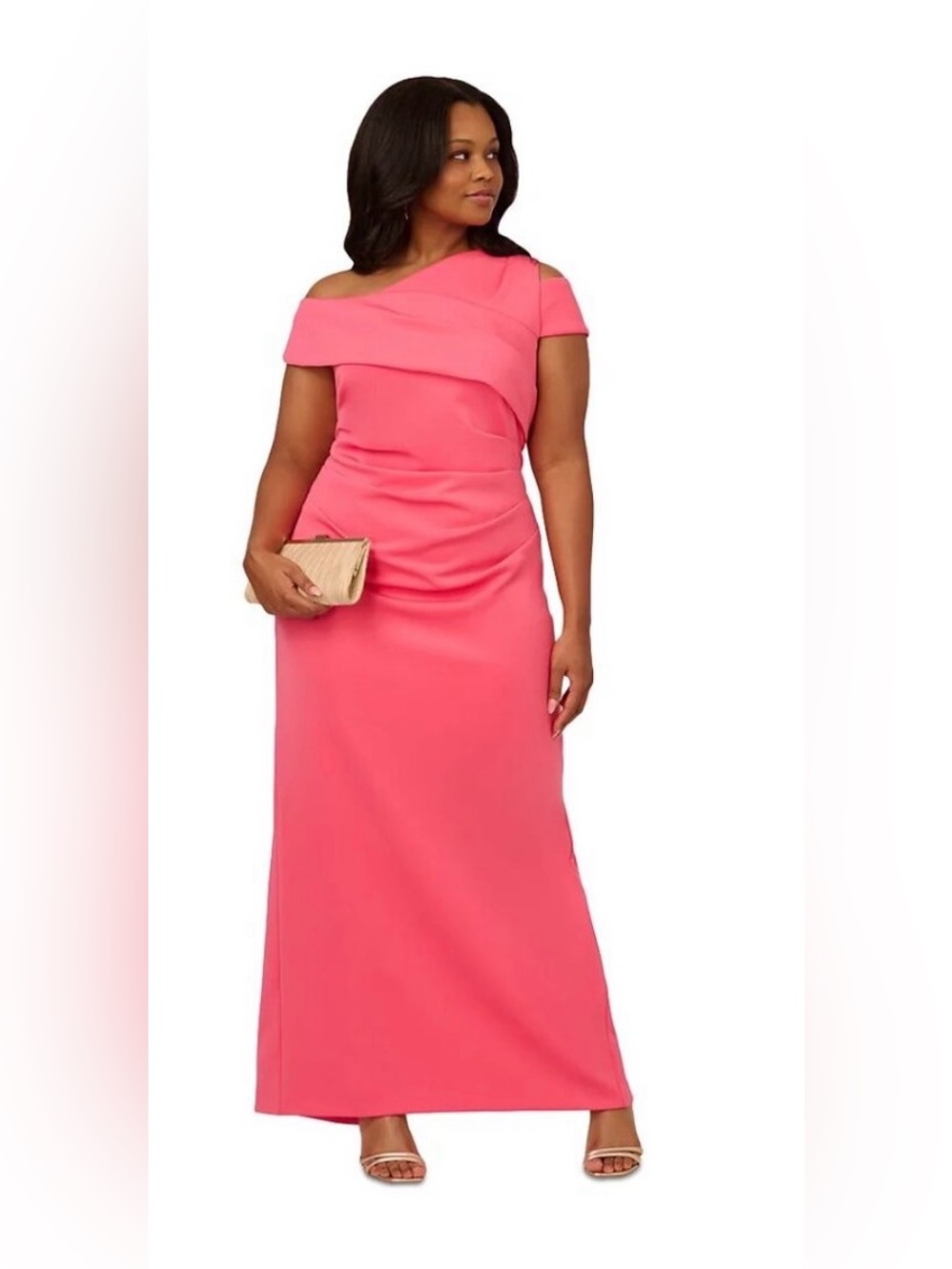 Adrianna Papell Coral Off-Shoulder Maxi Dress. Size 14W. Read Description.
